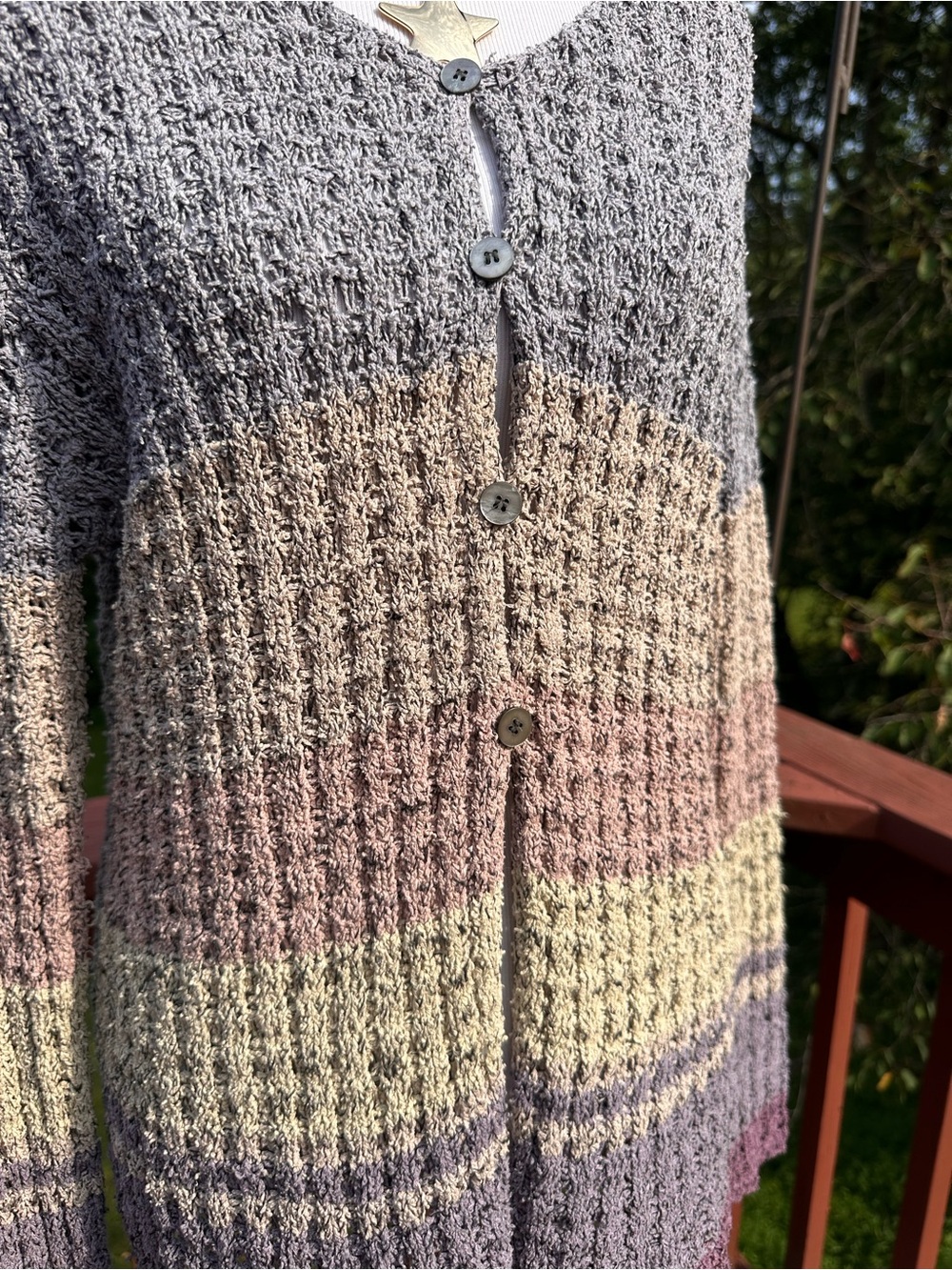 Vintage Y2K H Baskin Clothier Chunky Knit Button Front Cardigan Silk Linen Blend - Picture 3 of 5